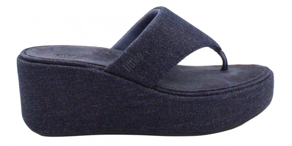 fitflop Plateau Zehentrenner Pantolette Plattforms Denim